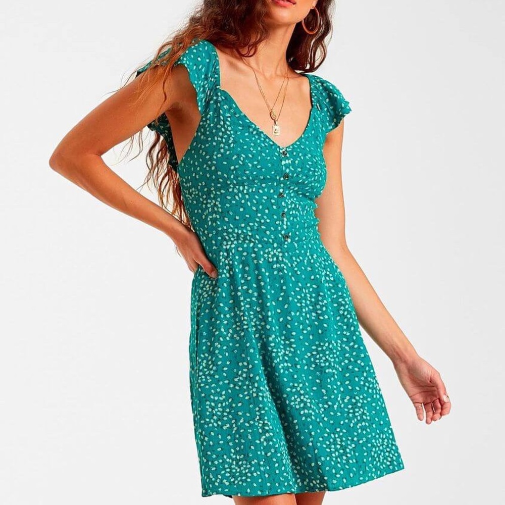 Billabong 💚Teal Floral Print Midi Dress Large